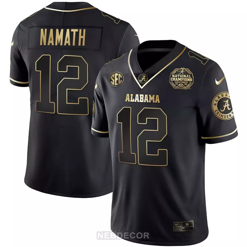 Joe Namath 12 Alabama Jersey Black National Champions 2020 Crimson Tide Men Gold