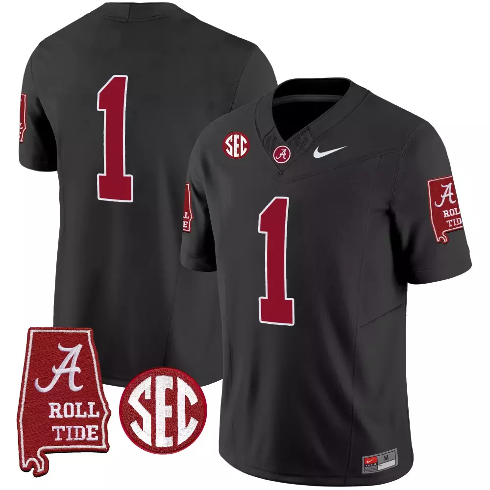 Alabama Crimson Tide 1 Jersey Black SEC Championship Map Men Vapor Limited v3 All