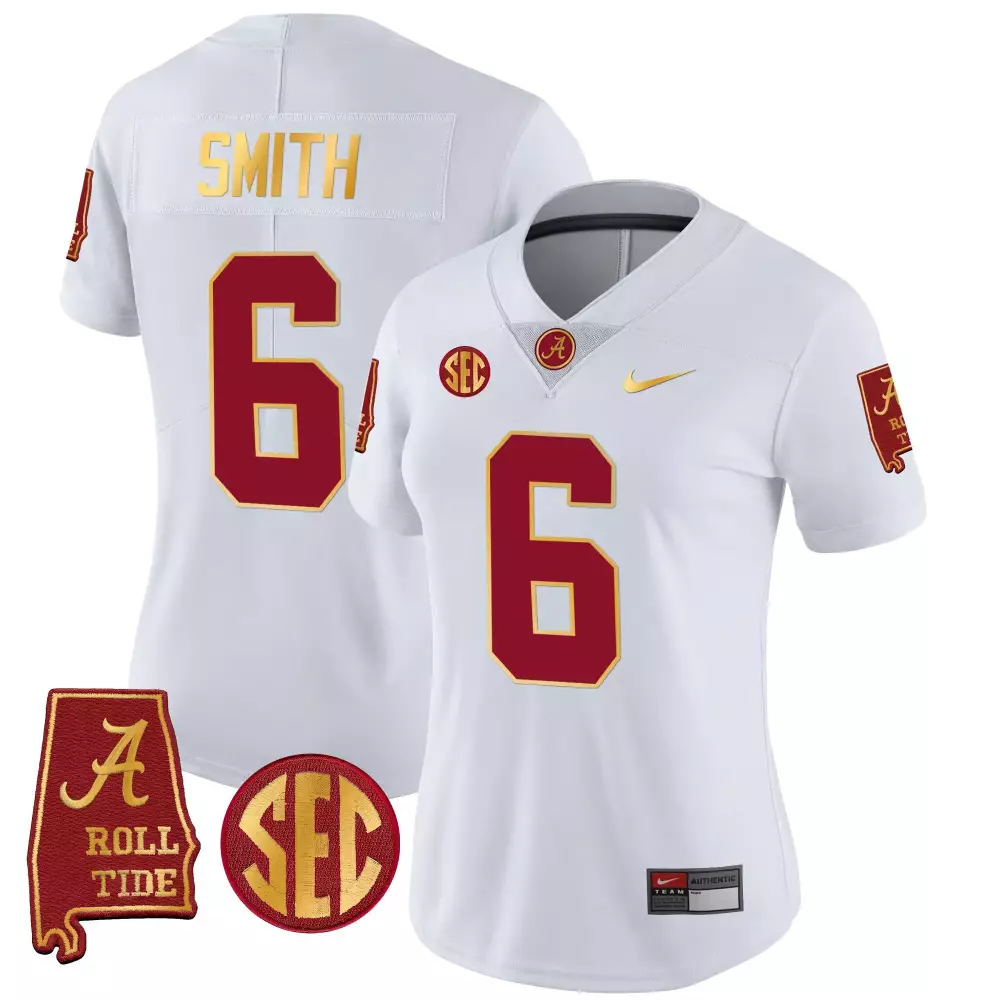 Devonta Smith 6 Jersey White SEC Championship Alabama Crimson Tide Women Gold Vapor