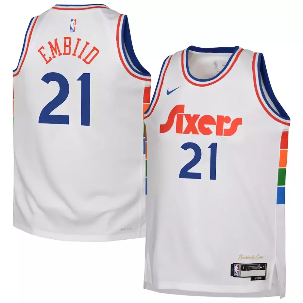 Joel Embiid 21 Philadelphia 76ers Jersey White Brotherly Love Men Blue Red Orange