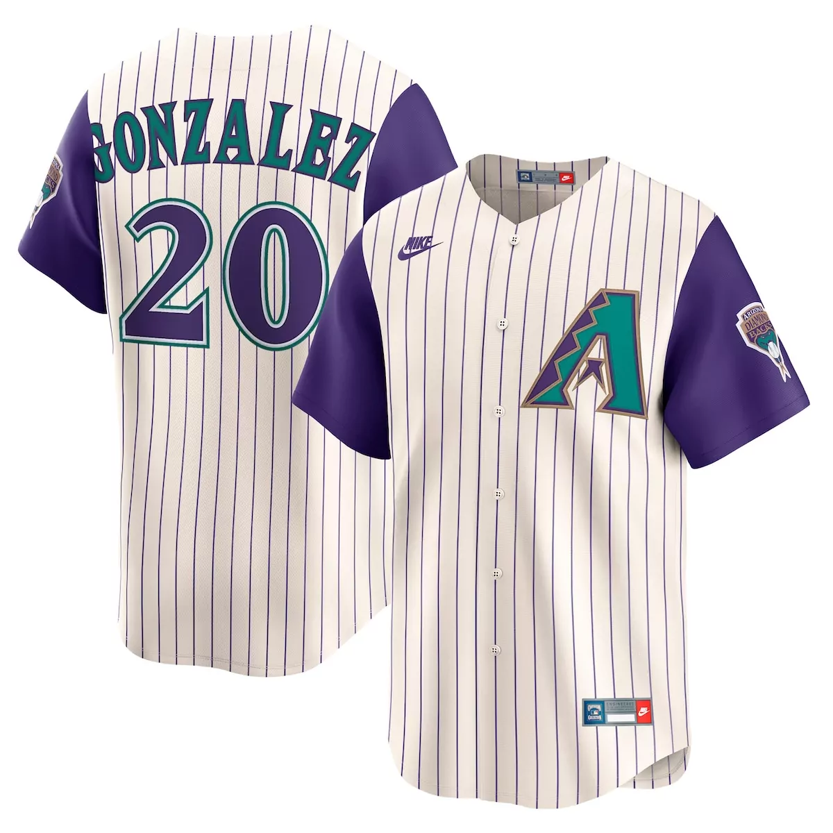 Luis Gonzalez 20 Jersey Cream Arizona Diamondbacks Men Split Purple Teal Throwback