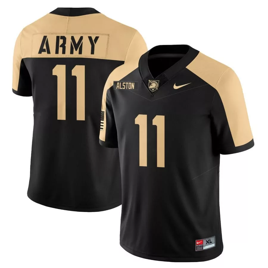 Isaiah Alston 11 Jersey Black Army Knights American Flag Men Gold Alternate