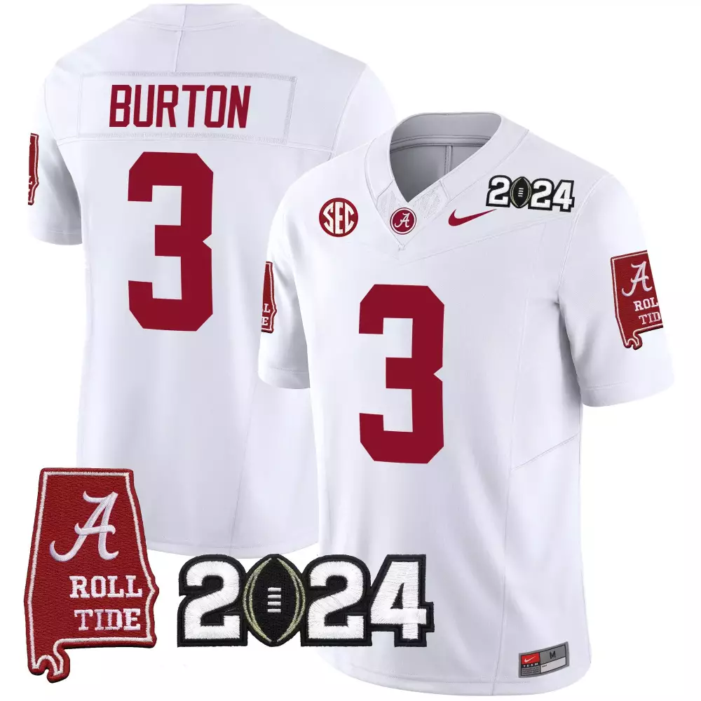Jermaine Burton 3 Jersey White 2024 Championship Alabama Crimson Tide A-state Roll
