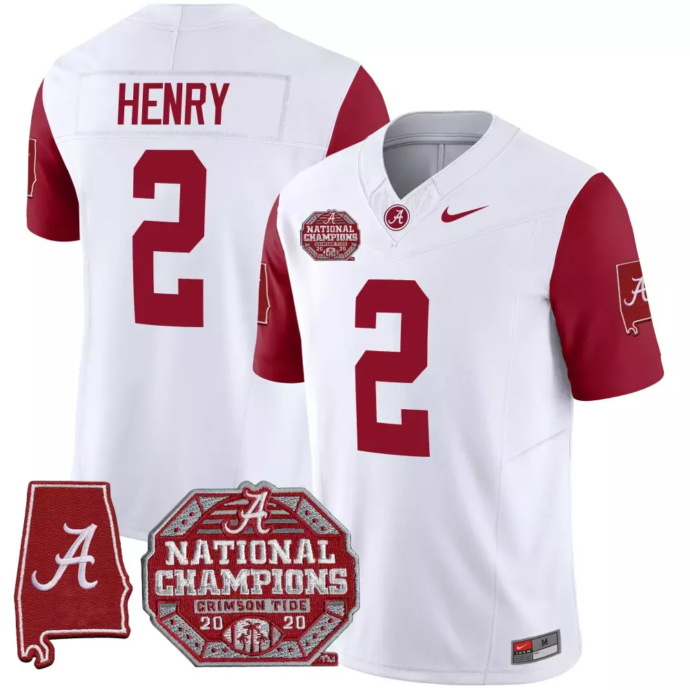 Derrick Henry 2 Jersey White National Champions 2020 Alabama Crimson Tide State Shape