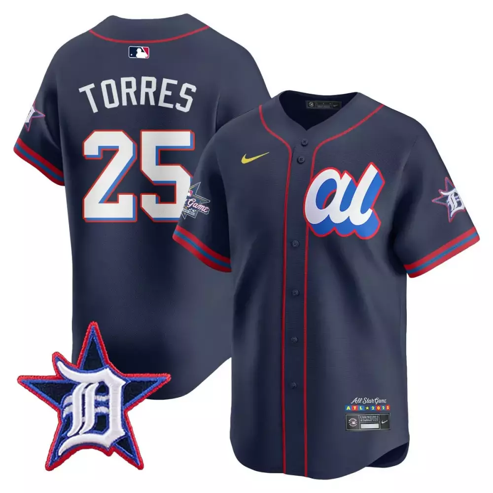 Gleyber Torres 25 Atlanta Braves Jersey Navy All Star Game Atl 2025 All-star Detroit Tigers