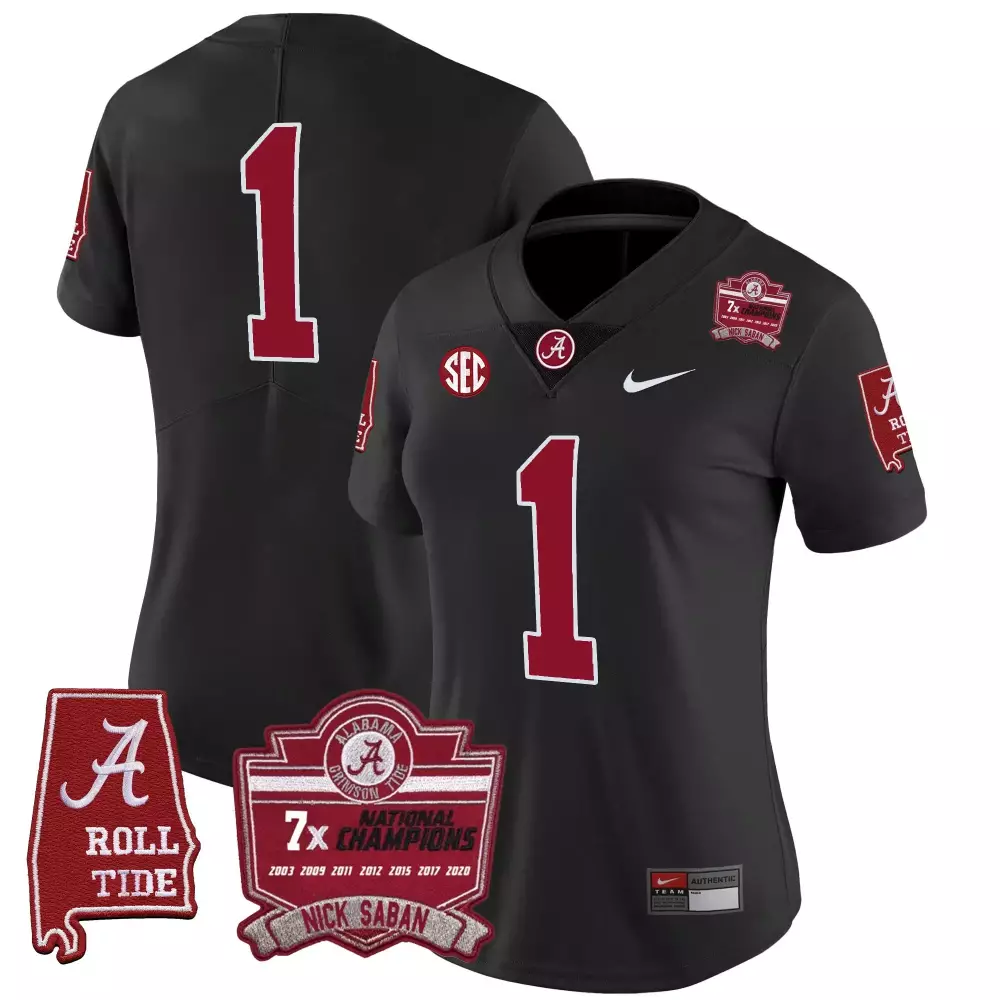 Nick Saban 1 Alabama Crimson Tide Jersey Black National Championship 'a' Champions 7x