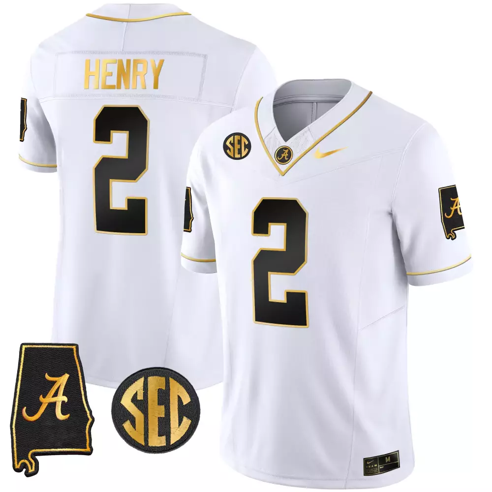 Derrick Henry 2 Jersey White Alabama Crimson Tide State Men Black Gold Vapor Limited