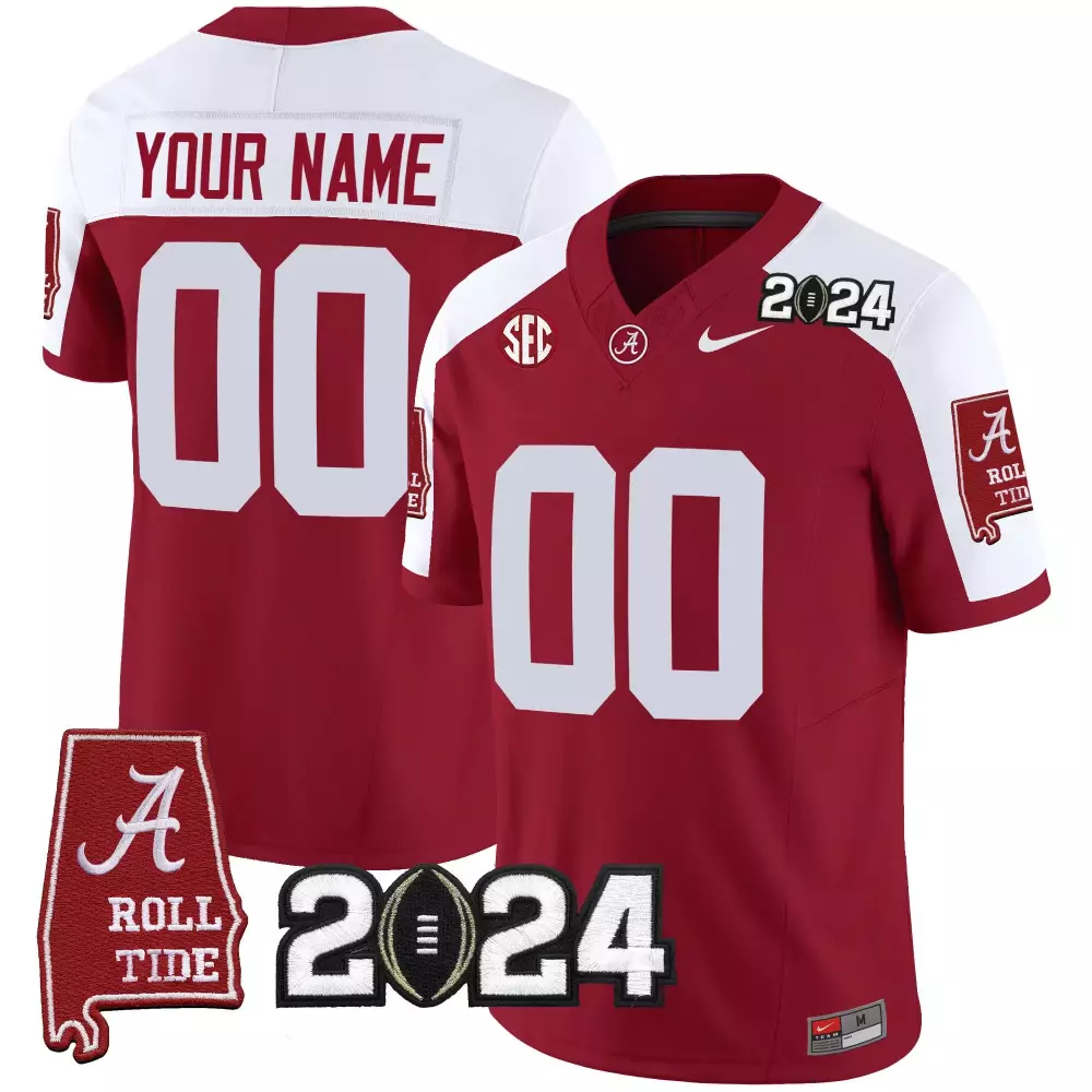 Custom Alabama Crimson Tide Jersey 2024 Championship Cfp Men White Alternate Vapor