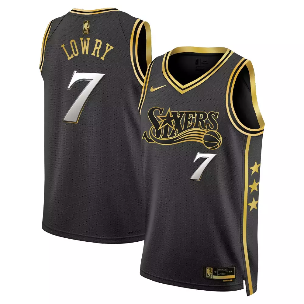 Kyle Lowry 7 76ers Jersey Black City Edition Men Gold Swingman All Stitched