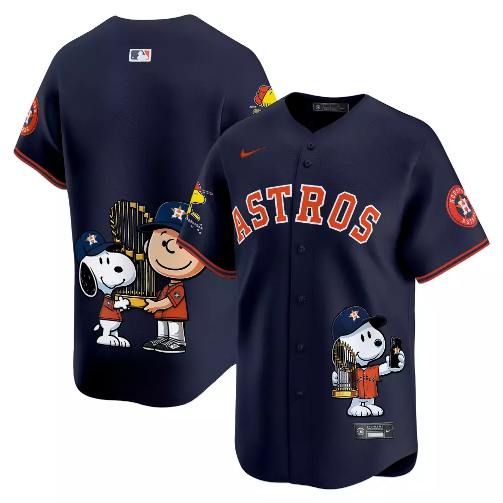 Snoopy Houston Astros Jersey Navy Men Orange White Stitched Unisex