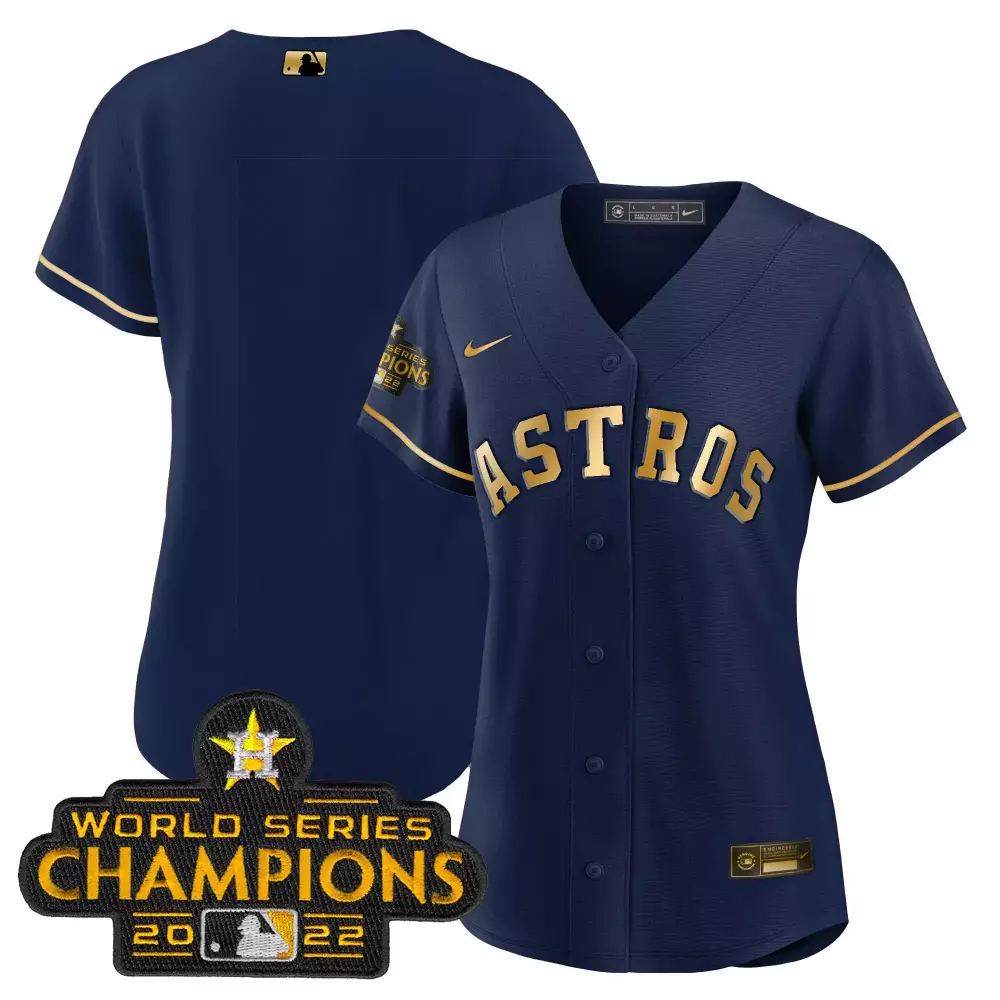 Houston Astros Jersey Navy Blue World Series Champions 2022 Button-up Gold All Stitched