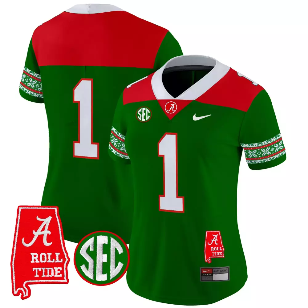 Jalen Milroe 1 Jersey Green Christmas Alabama Crimson Tide Roll 2023 Men Red White