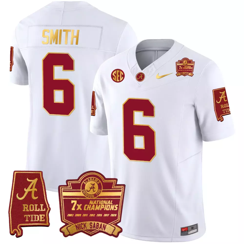 Devonta Smith 6 Jersey White 7x National Champions Alabama Crimson Tide 'a' Roll