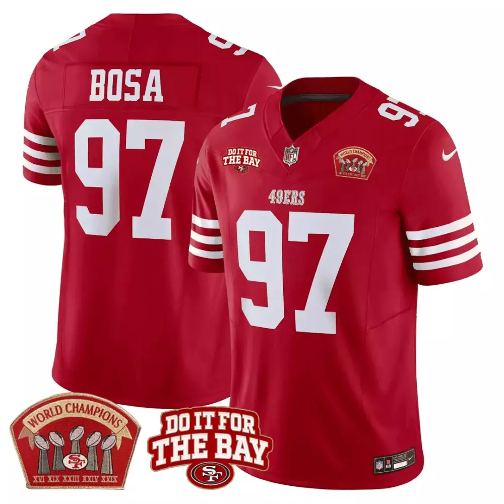 Nick Bosa 97 49ERS Jersey Red World Champions Do It Bay Men Replica White All Limited