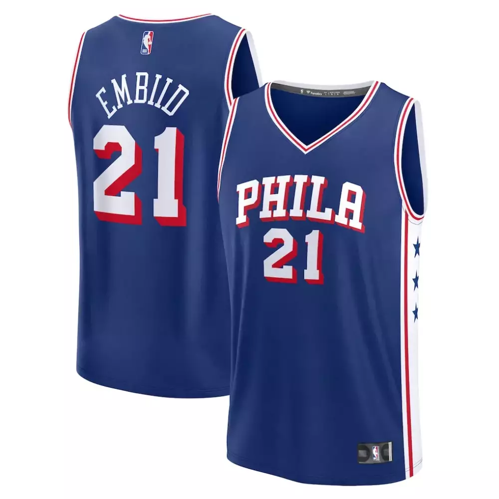 Joel Embiid 21 Philadelphia 76ers Jersey Blue Men Red White Replica Icon