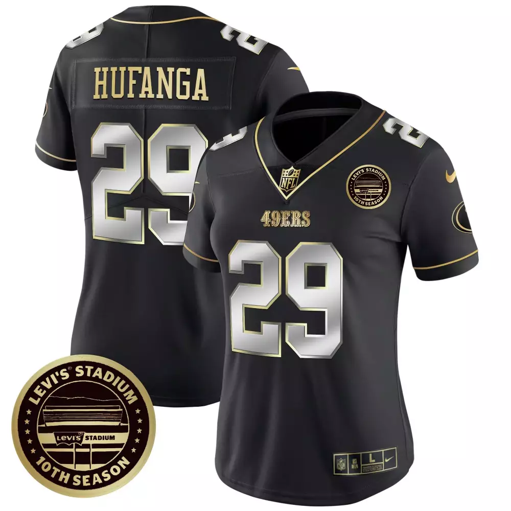 Talanoa Hufanga 29 49ERS Jersey Black Levi's Stadium 10th Season Women Replica Gold