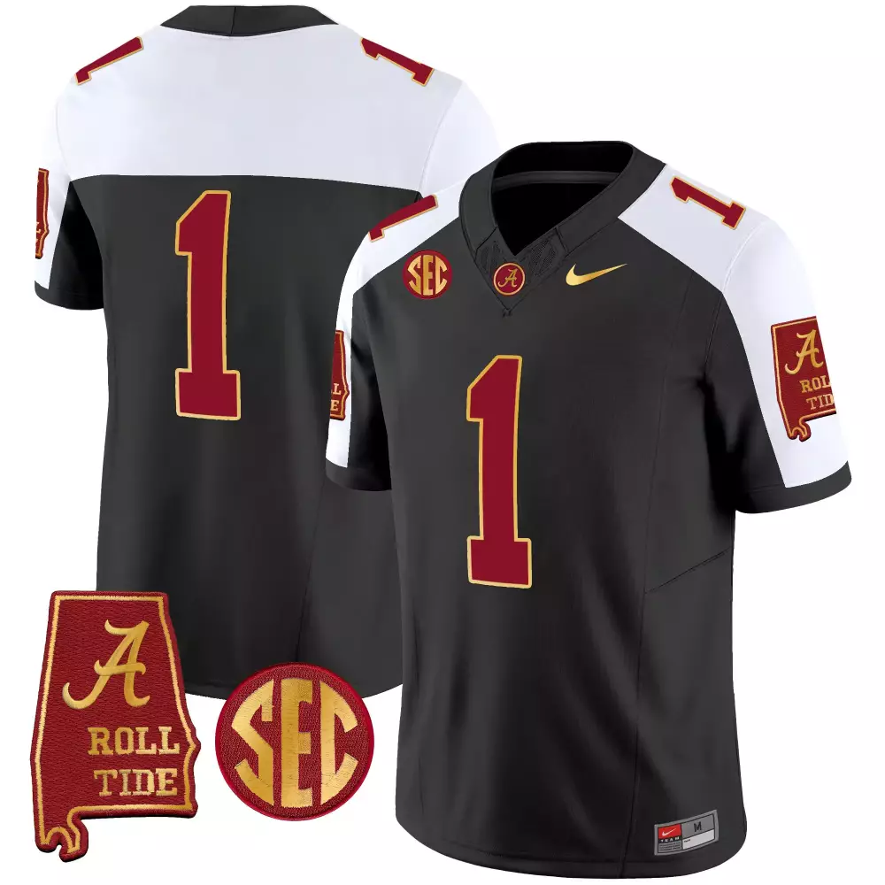 Custom Alabama Crimson Tide 1 Jersey Black Men White Alternate Vapor v3 All Stitched