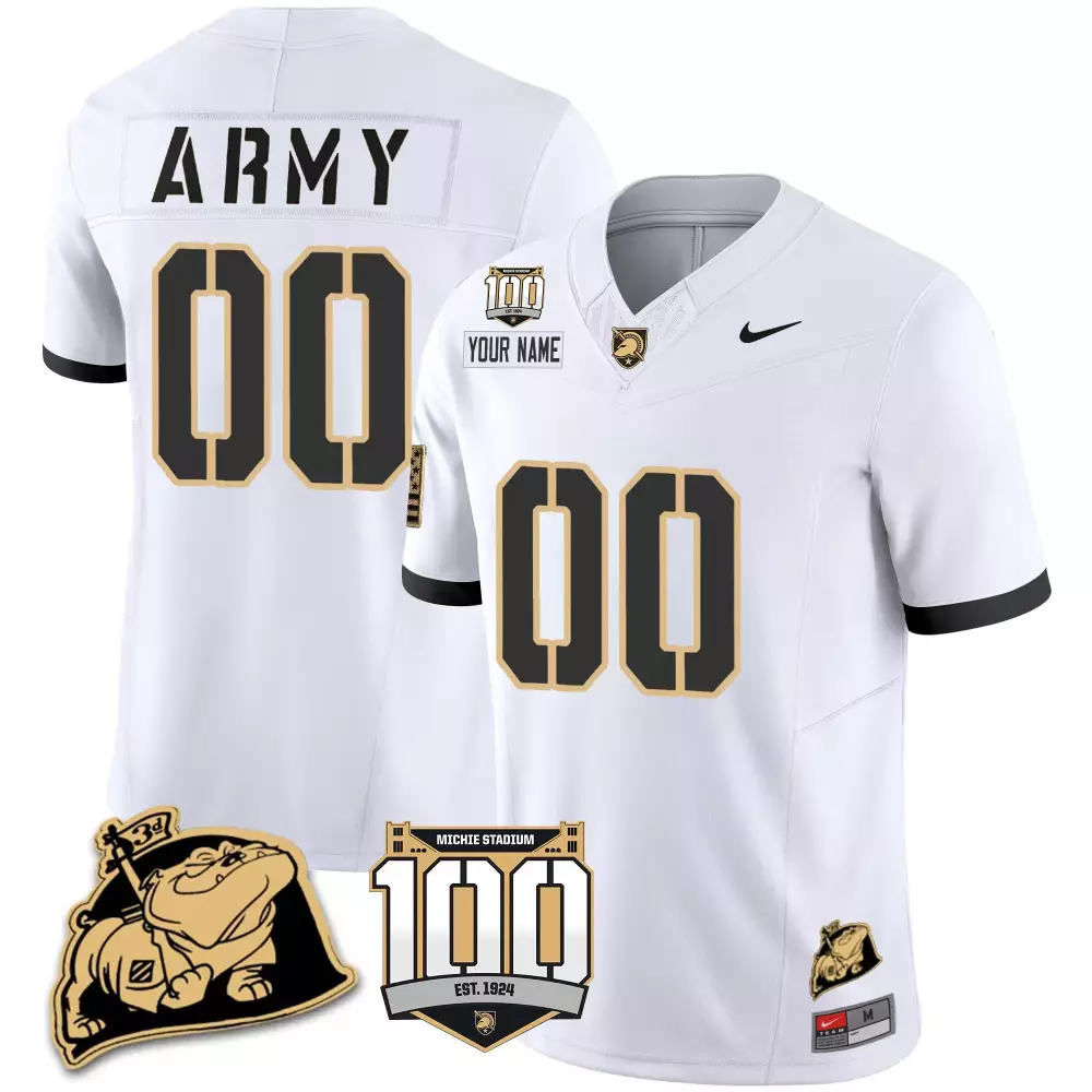 Custom Army Black Knights Jersey White 100th Anniversary Michie Stadium 100 1924 Football Years