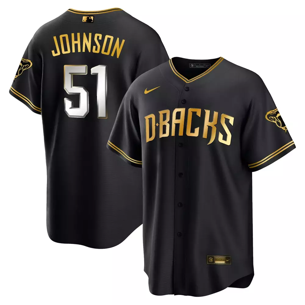 Randy Johnson 51 D-backs Jersey Black Batterman Men Gold All Stitched
