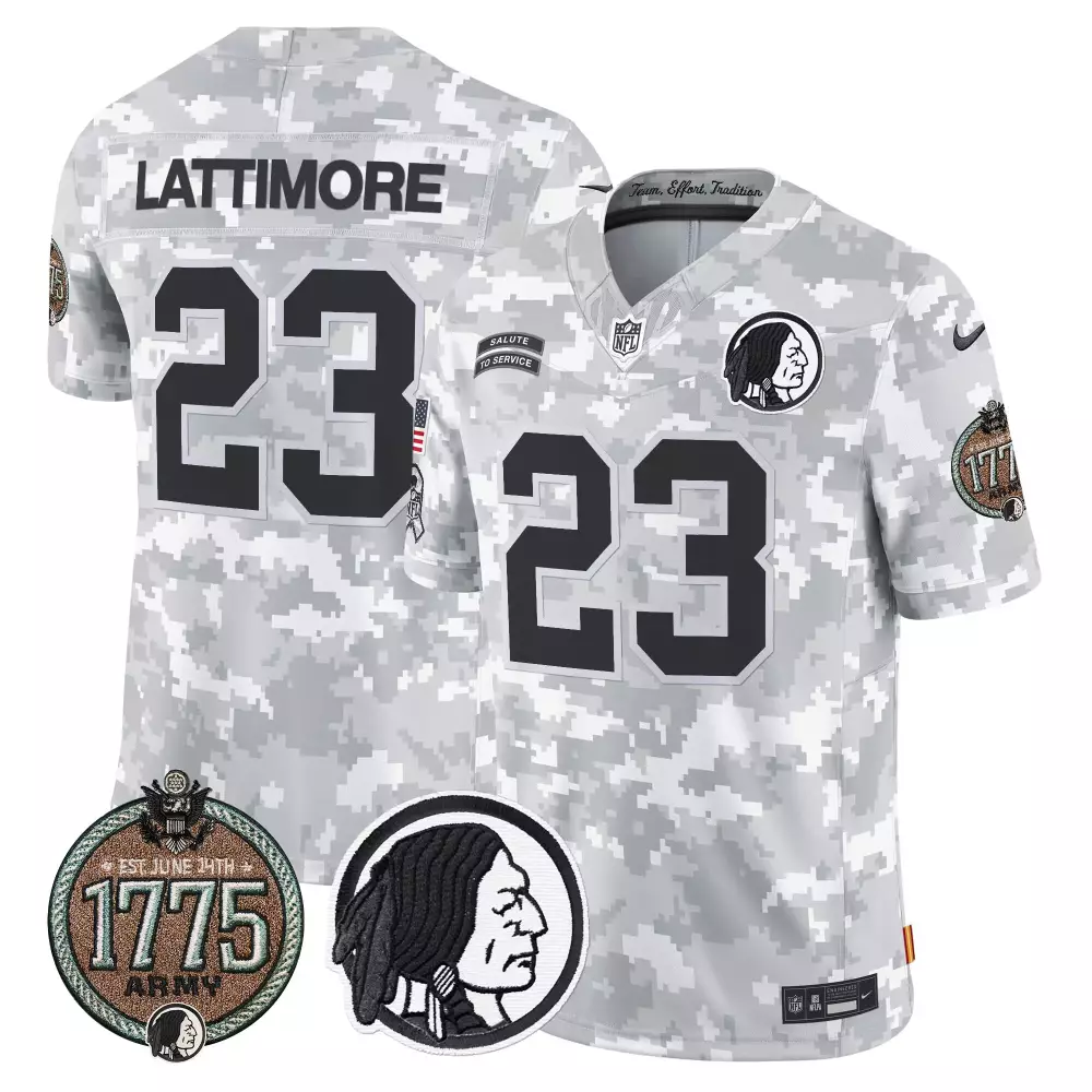 Marshon Lattimore 23 Jersey White Salute To Service Washington Commanders 1775 Army Native American Profile