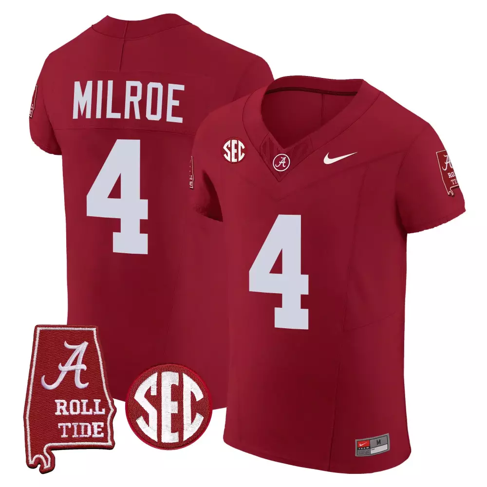 Jalen Milroe 4 Jersey Crimson SEC Championship Alabama Tide Men White Vapor Elite