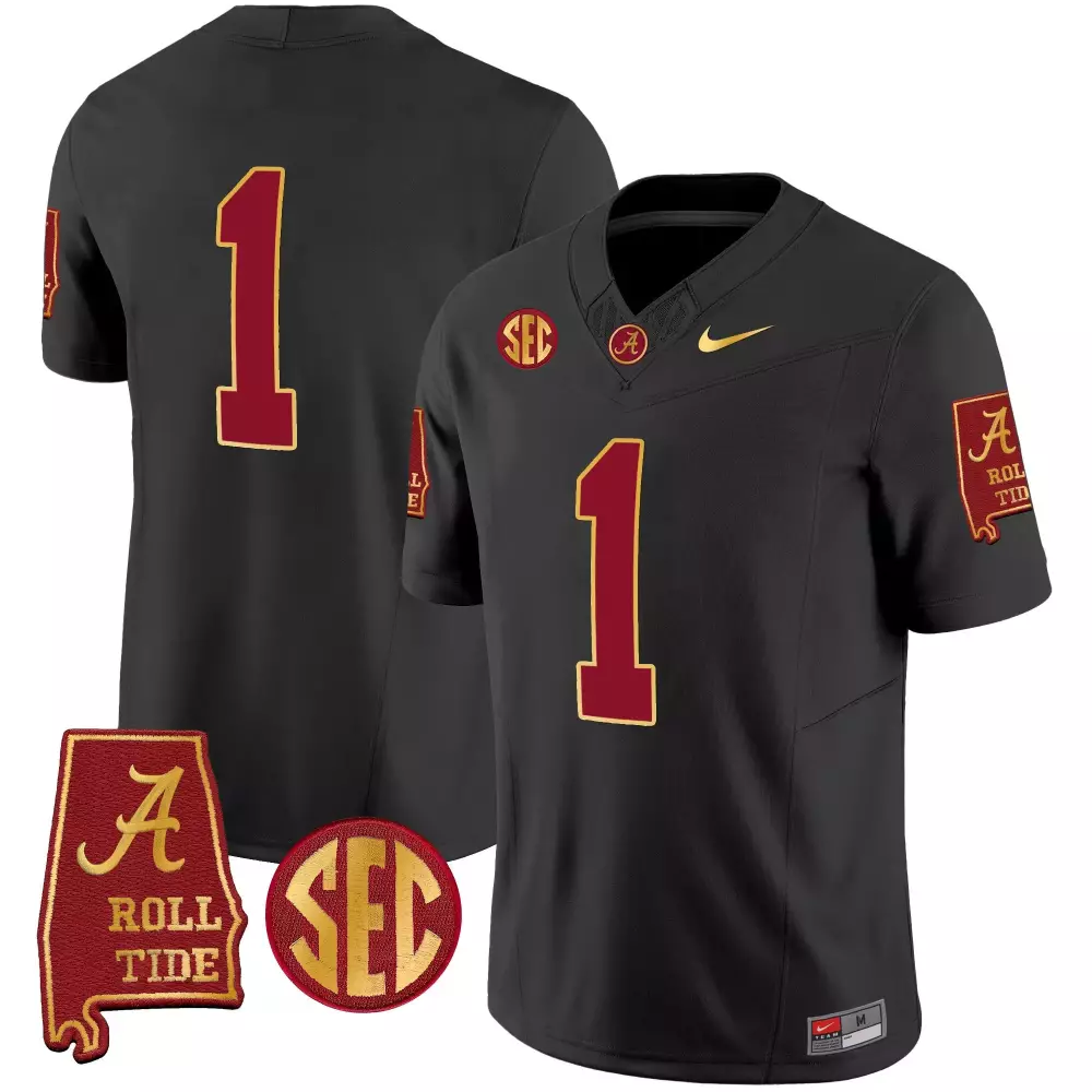 Unidentified 1 Jersey Black Alabama Crimson Tide State Shape Men Gold Vapor v2 All