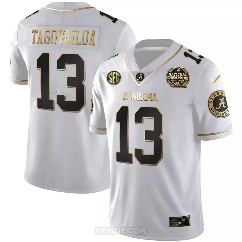 Tua Tagovailoa 13 Alabama Jersey White National Champions 2020 Crimson Tide Men Black