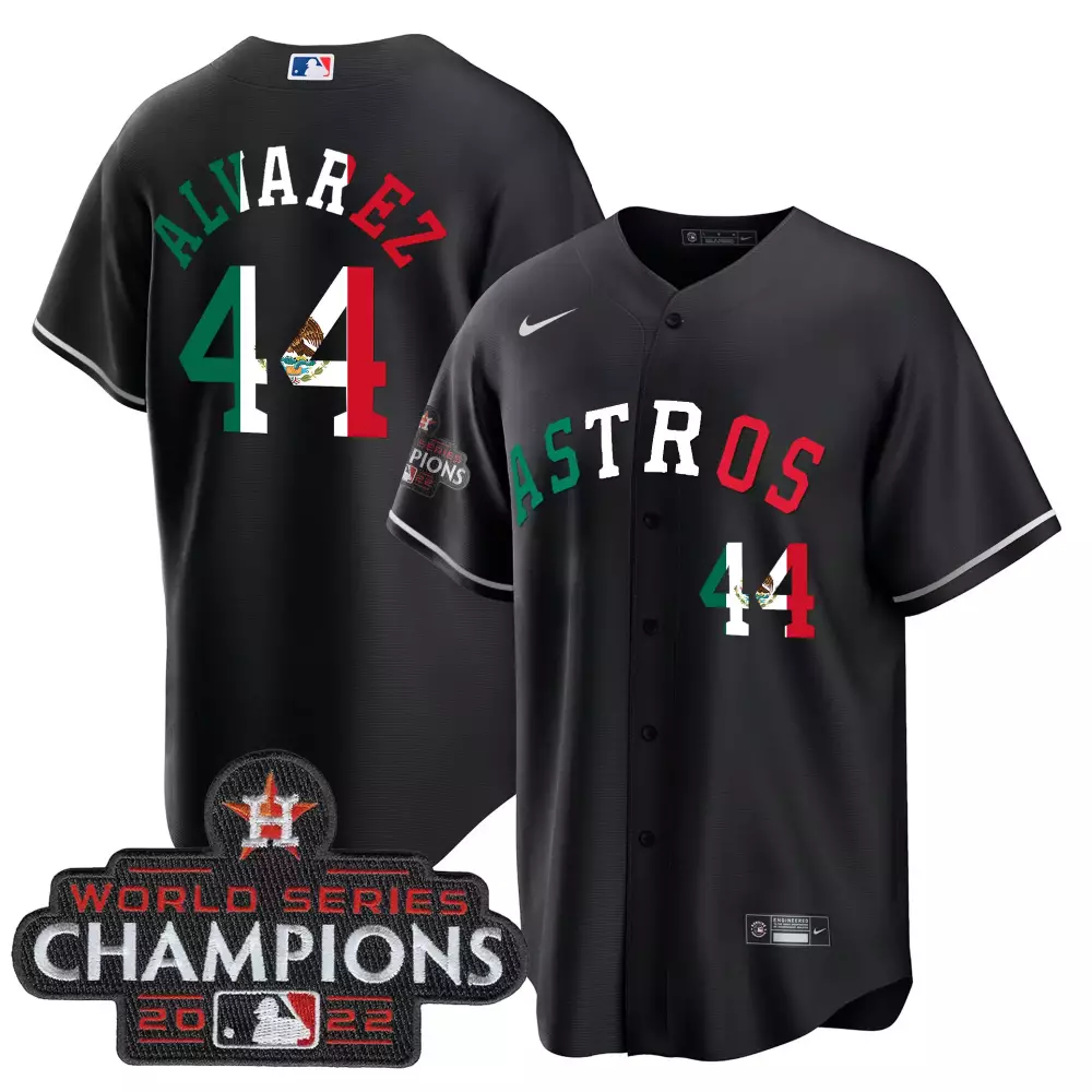 Yordan Alvarez 44 Astros Jersey Black Mexican National Team World Series Champions 2022 Mlbpa