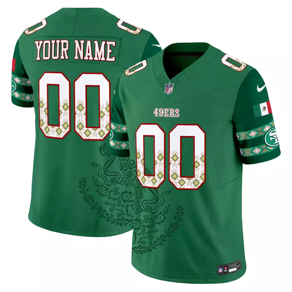 Custom 49ERS Jersey Green Mexico Flag Men Design White Red Gold All Stitched Vapor