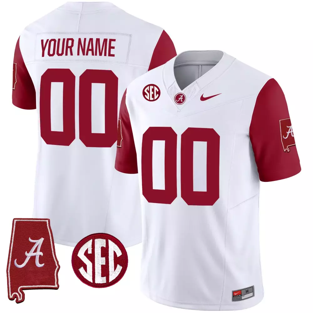 Custom Alabama Crimson Tide Jersey White State Shape Men Vapor Limited All Stitched