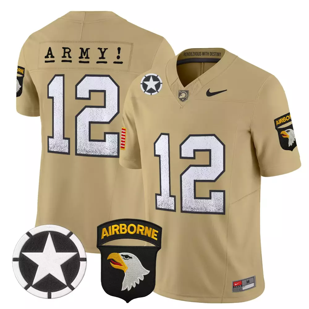Army Airborne 12 Jersey Tan Black Knights Us Star Men White Vapor Stitched