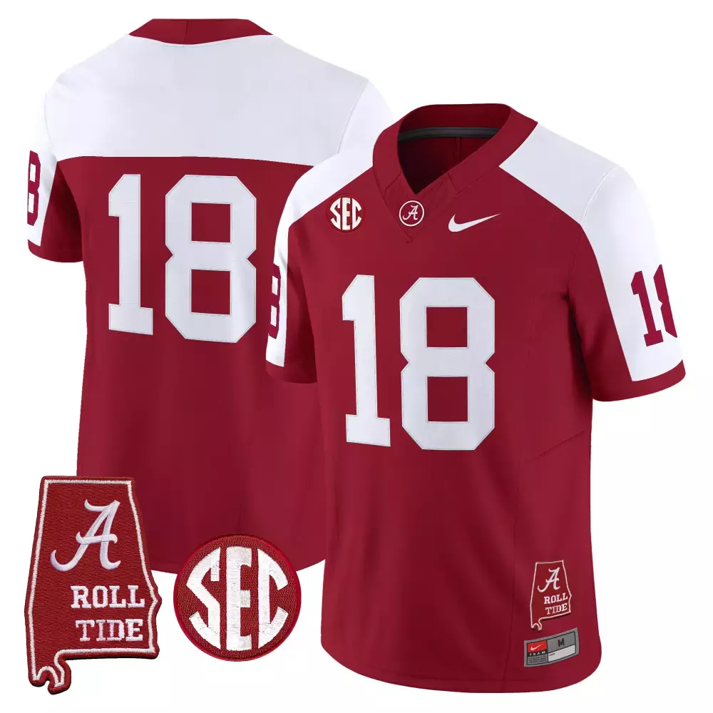 Custom Alabama Crimson Tide 18 Jersey Ncaa 2023 Men White Vapor Stitched