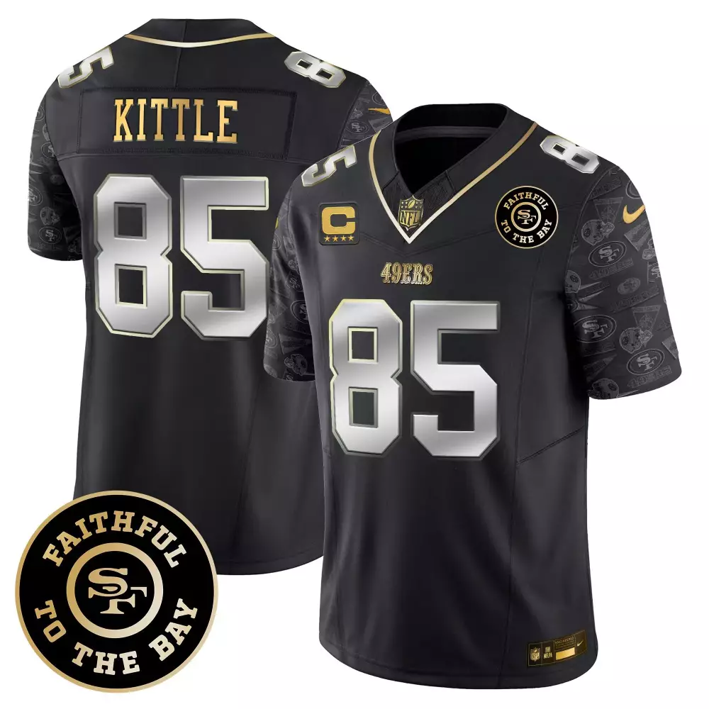 George Kittle 85 49ERS Jersey Black Faithful To Bay Men Standard Gold Silver Limited