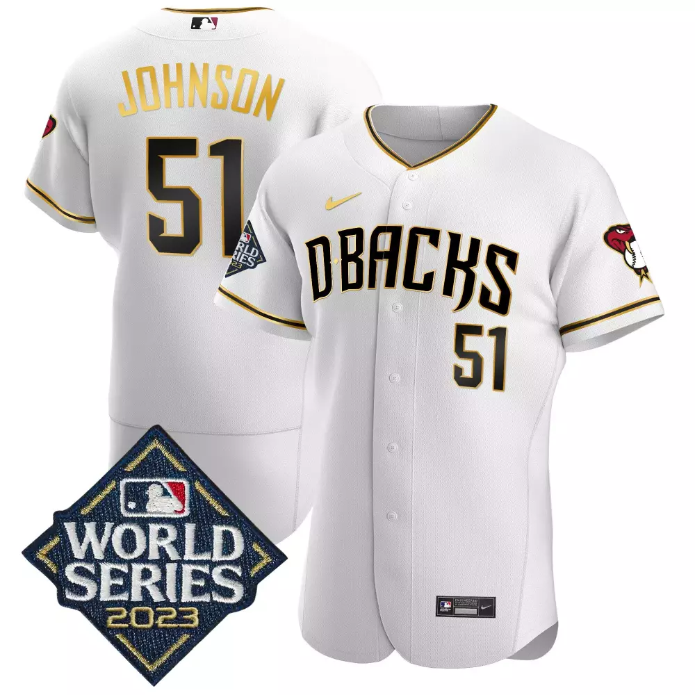 Randy Johnson 51 Diamondbacks Jersey White World Series 2023 Men Black Gold Flex