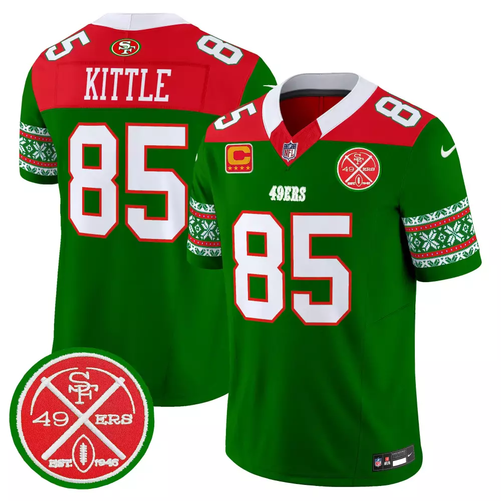 George Kittle 85 49ERS Jersey Green Holiday Men Alternate Red White Vapor Limited