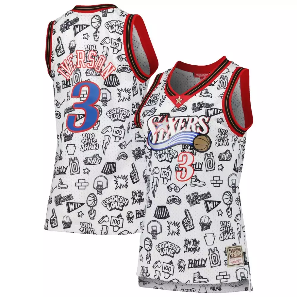 Allen Iverson 3 Jersey White Philadelphia 76ers Mitchell Ness Hardwood Classics Men