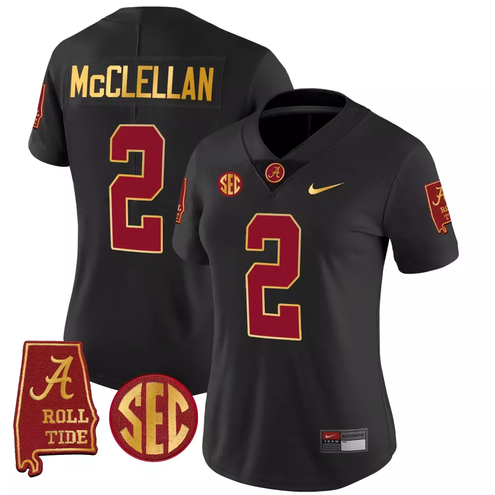 Jase Mcclellan 2 Jersey Black Alabama Crimson Tide Roll Women Gold Vapor v2 All Stitched