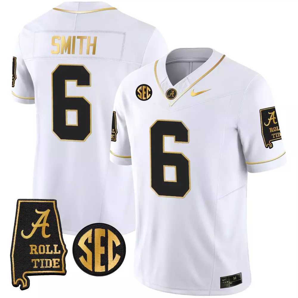 Devonta Smith 6 Jersey White Alabama Crimson Tide Roll Men Black Gold Vapor v3 All
