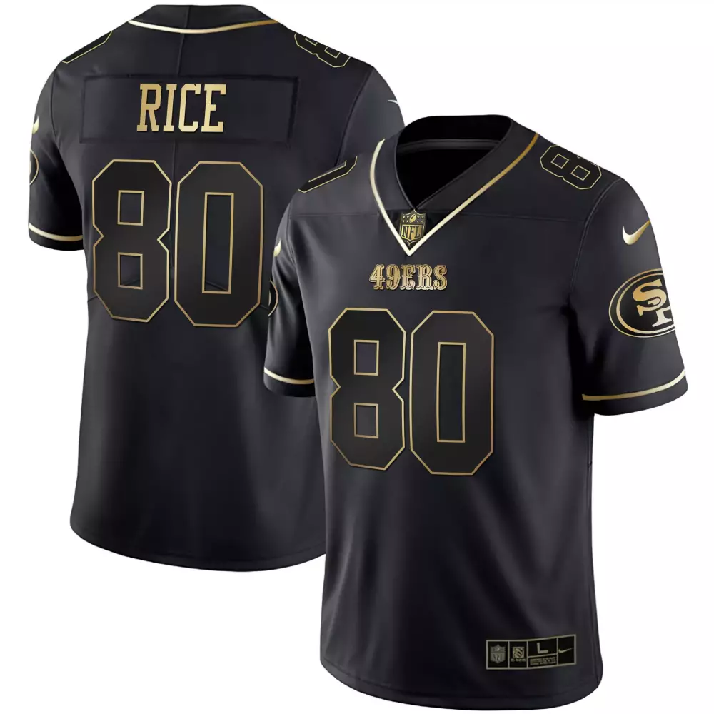 Jerry Rice 80 49ERS Jersey Black Men Gold Stitched