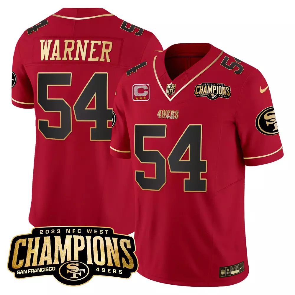 Fred Warner 54 Jersey Red 2023 NFC West Champions San Francisco 49ers Men Black Gold