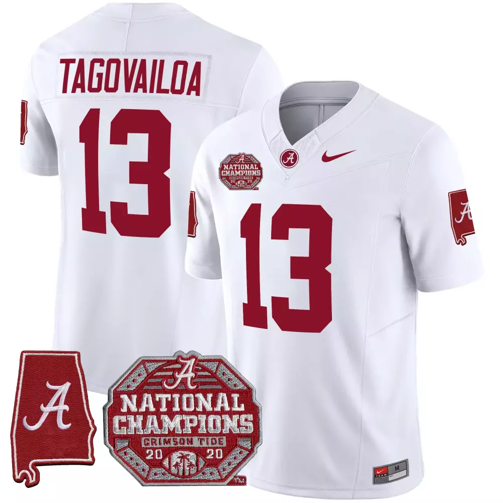 Tua Tagovailoa 13 Jersey White 2020 National Champions Alabama Crimson Tide Men Stitched
