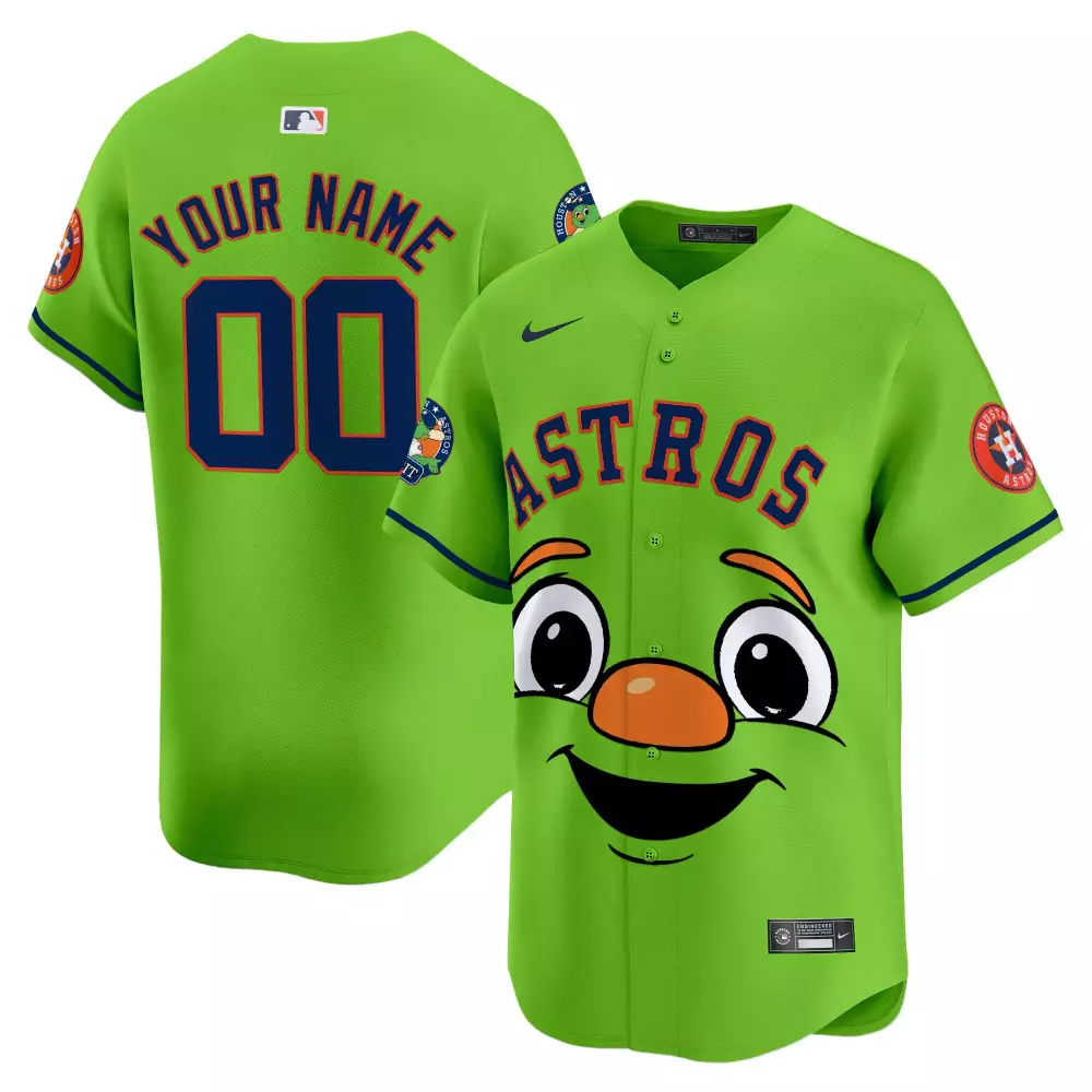 Custom Astros Jersey Lime Green Houston Full Button Navy Blue Orange All Stitched