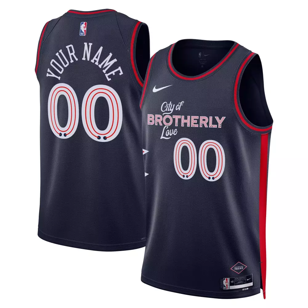 Custom Philadelphia 76ers Jersey Navy Blue City Of Brotherly Love Men Red White Pink