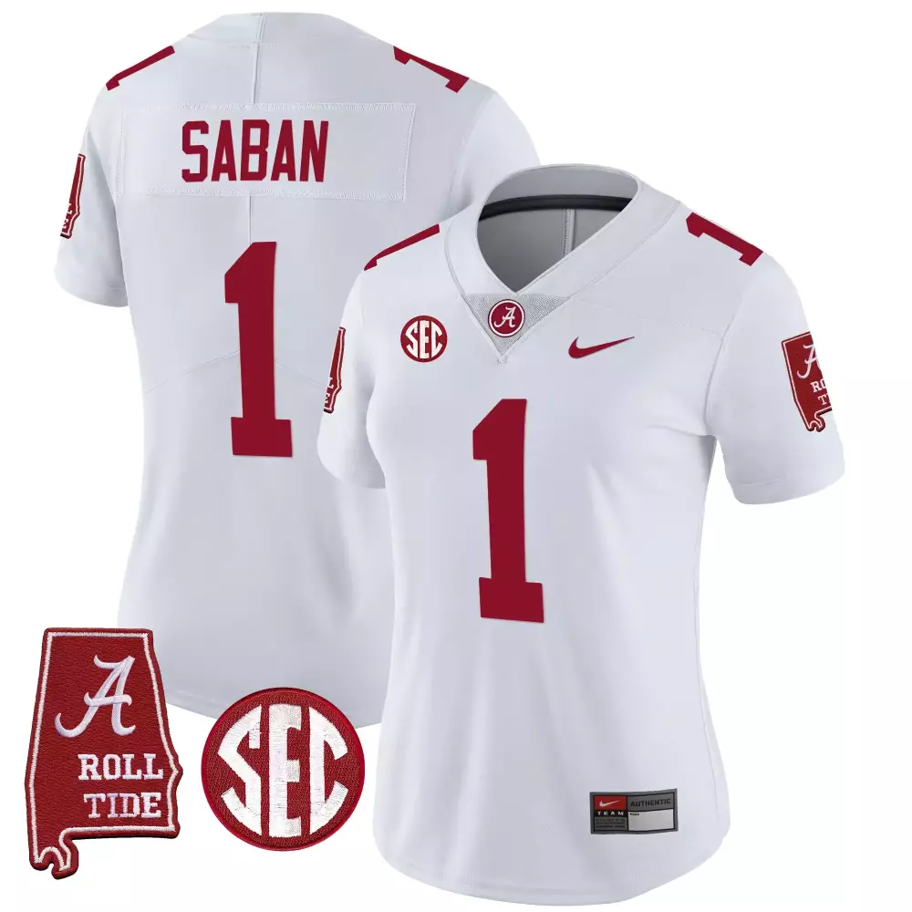 Nick Saban 1 Alabama Crimson Tide Jersey White Roll Women Vapor Limited v3 All Stitched