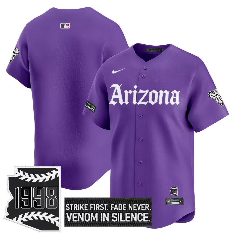 Custom Arizona Diamondbacks Jersey Purple Venom In Silence State Outline 1998 Men