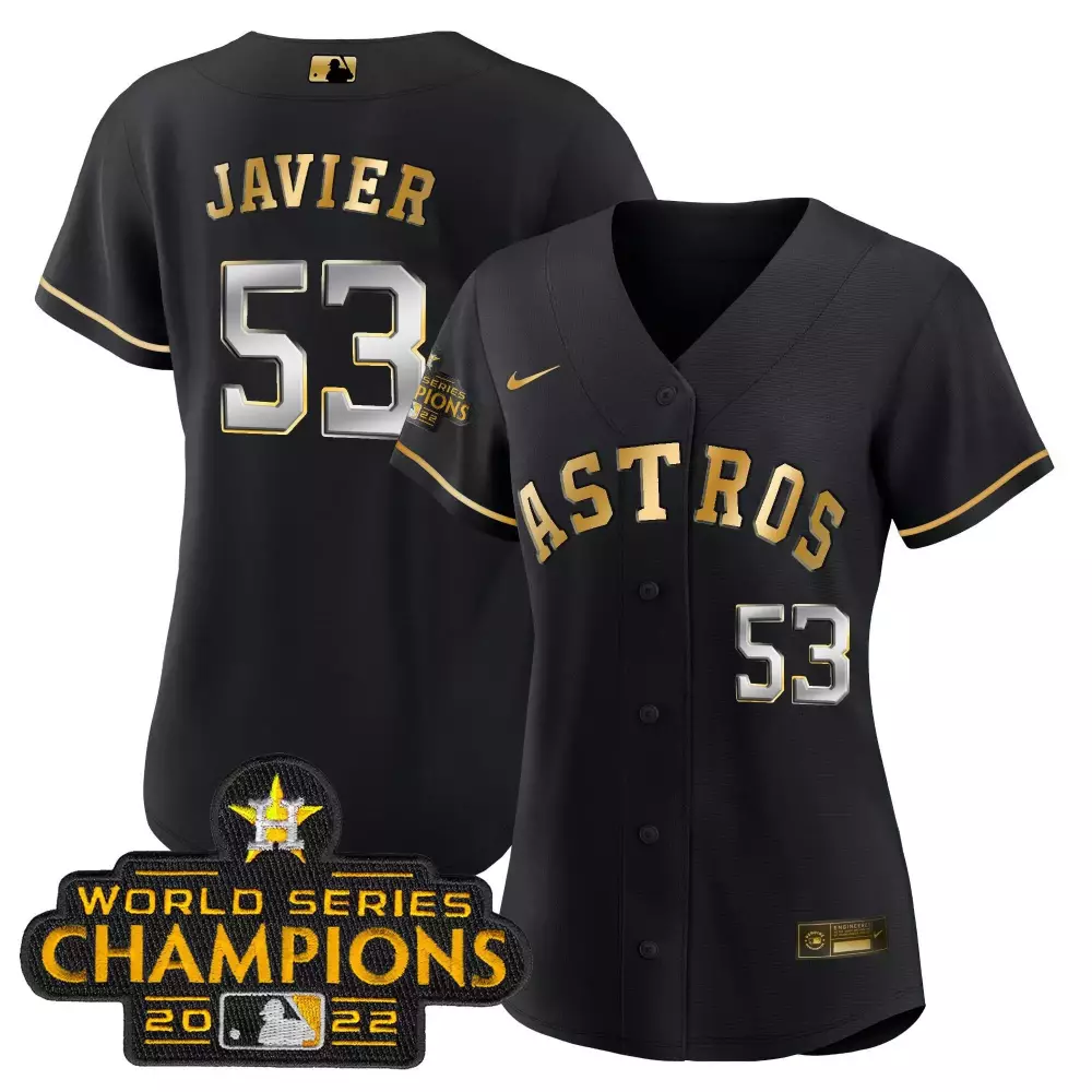 Cristian Javier 53 Astros Jersey Black World Series Champions 2022 Men Gold Silver