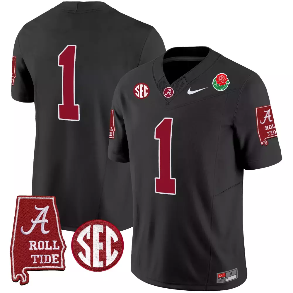Custom Alabama 1 Jersey Black Rose Bowl 2020 Men Crimson Vapor All Stitched