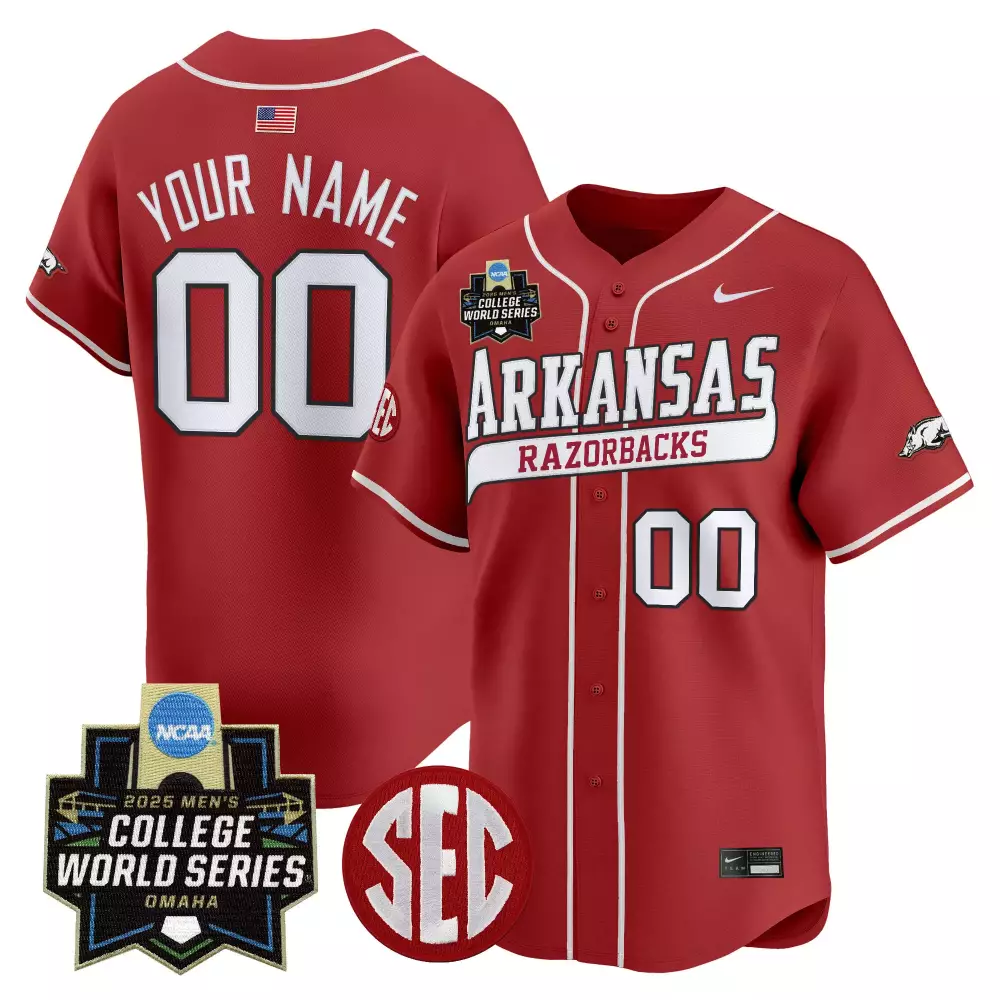 Custom Arkansas Razorbacks Jersey Red 2025 Men's College World Series Men White