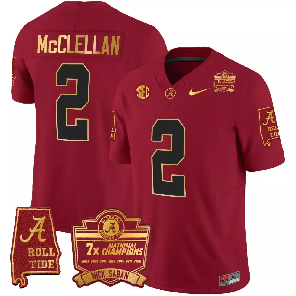 Jase Mcclellan 2 Jersey Crimson Nick Saban 7x National Champions Alabama Tide Roll