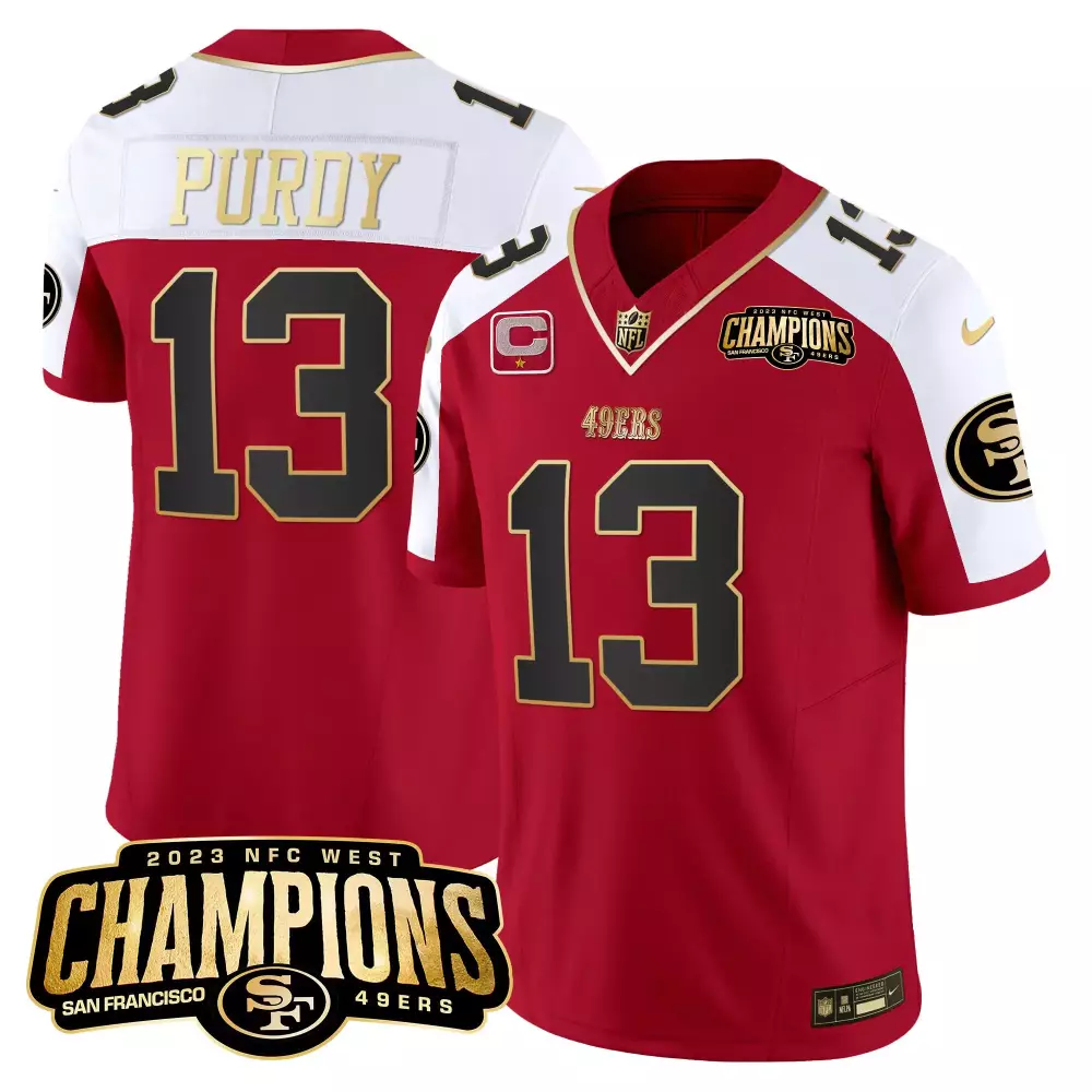 Brock Purdy 13 Jersey Red San Francisco 49ers 2023 NFC West Champions Men Split Design